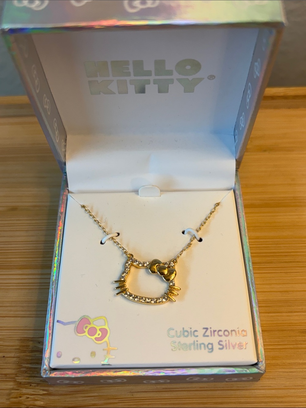 Hello Kitty Gold and Crystal Sterling Silver Pendant Necklace